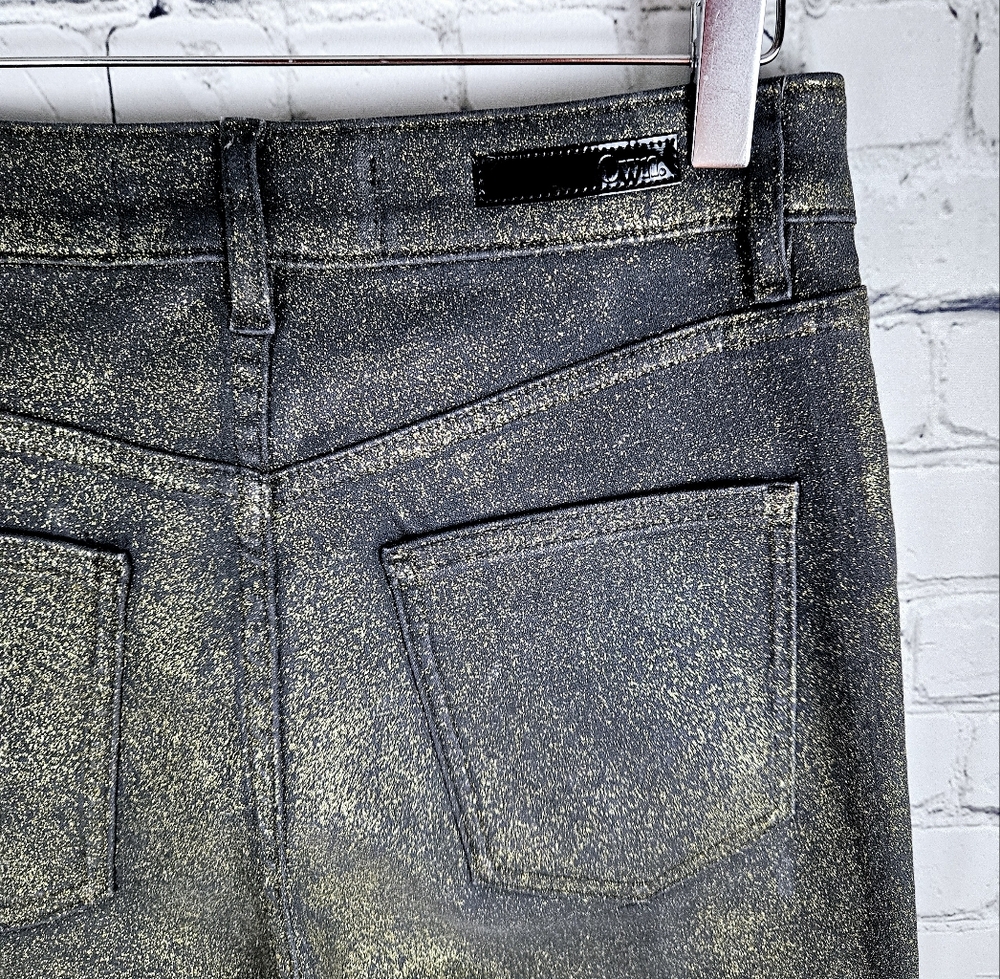 OWN. | glitter gold straight leg raw hem stretch jeans